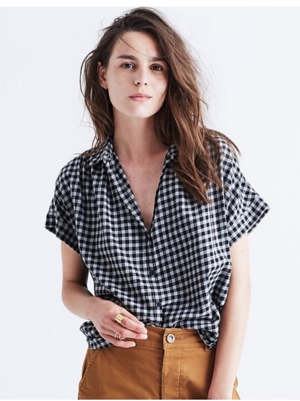 MADEWELL Central Shirt in Gingham Check, Button-down Oversized Short Sleeve XXS